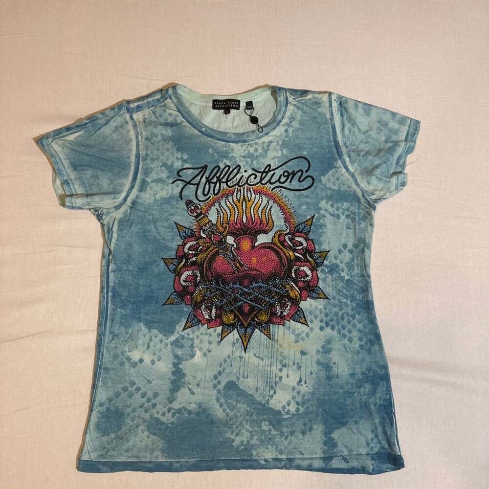 Affliction 2000s Sacred Heart Rhinestone Women’s T-Shirt L